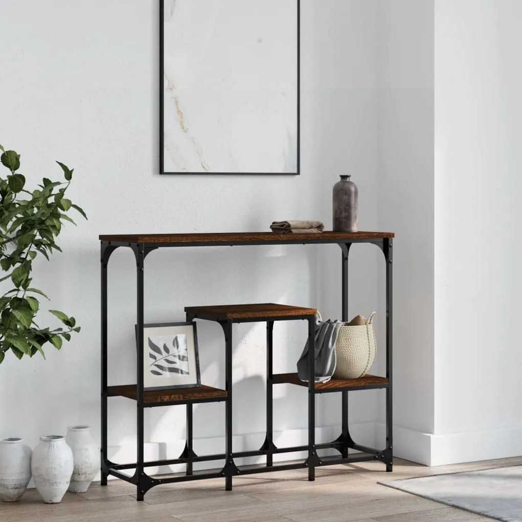 vidaXL Mesa consola 89,5x28x76 cm derivados madeira carvalho castanho