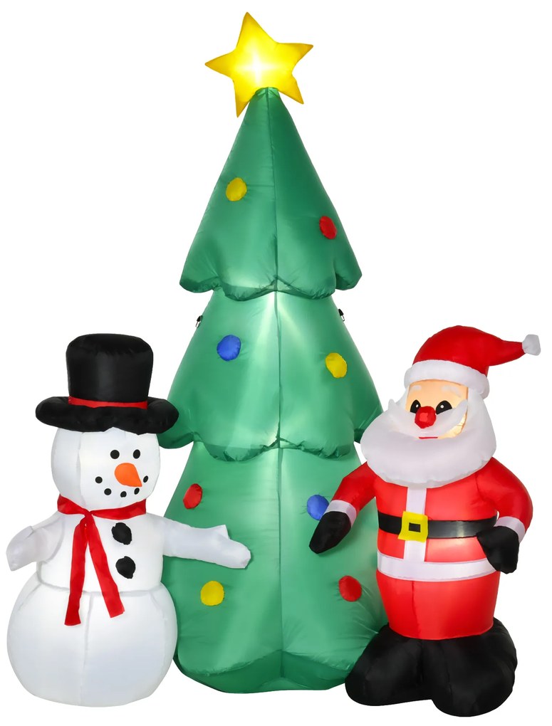 Árvore de Natal Inflável 185cm com Luzes LED Pai natal e Boneco de Neve Infláveis Decoração de Natal Iluminada Interior e Exterior 105x145x185cm Multicolor