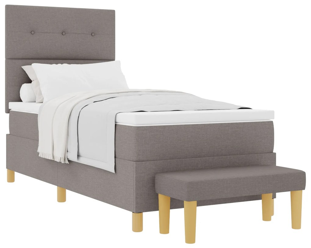 Cama Box Spring vidaXL com Colchão e Banco Taupe 90x190 cm Tecido