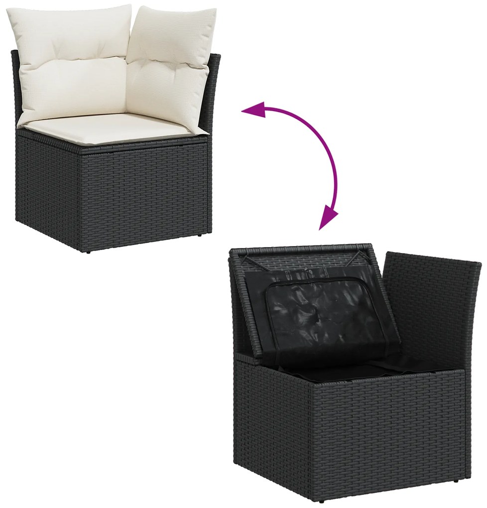 Conjunto de Sofá de Jardim de 10 Peças com Almofadas Preto Vime PE
