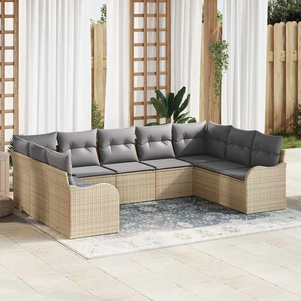 Conjunto de Sofá de Jardim com 9 Peças e Almofadas Bege em Rattan Sint