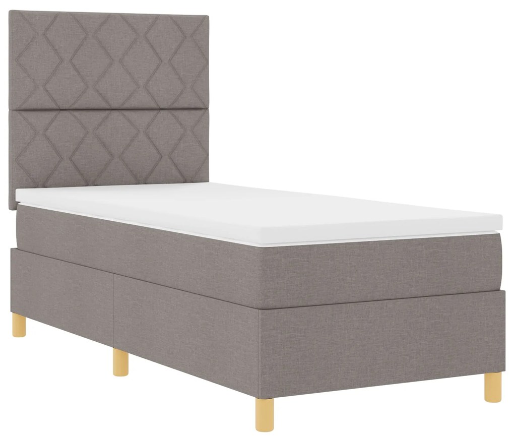 Cama Box com Colchão Taupe de Tecido de Solteiro
