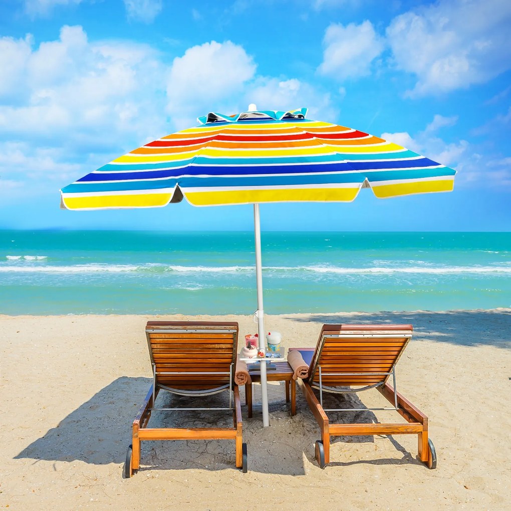 Guarda-sol de praia inclinável portátil com porta-copos, saco de transporte e proteção solar UPF50+ para exterior Pátio Piscina 2 x 2,2 m Multicolorid