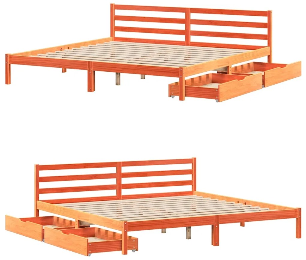 Cama sem colchão 200x200 cm pinho maciço castanho-mel