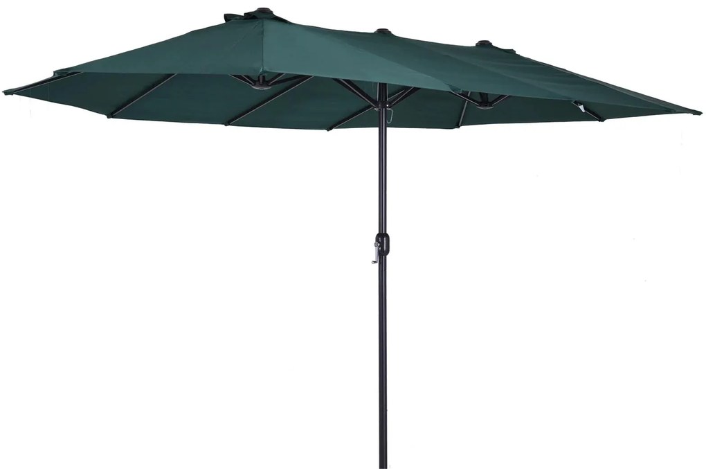 Outsunny Chapéu de Sol Duplo 4,55x2,68x2,38 m  Chapéu de Sol de Jardim com Manivela Manual Resistente à Água e com Proteção Solar UV para Terraço Pátio Verde