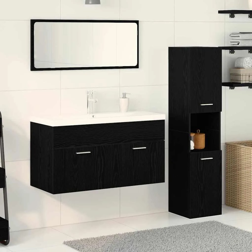 vidaXL Conjunto de Móveis para Banheiro com porta 4 pcs Carvalho Preto