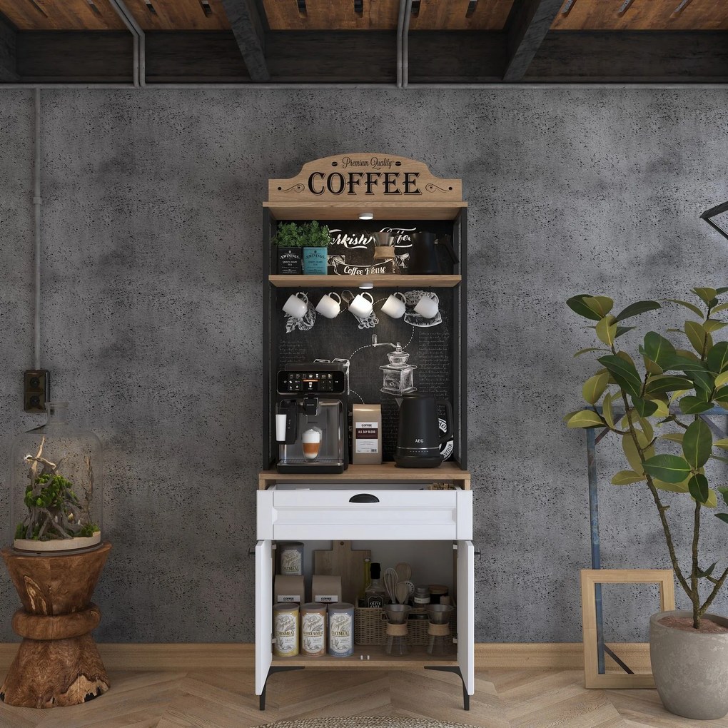 Armário Alto de Cozinha "Avellano" - Nogueira e Branco - 70x170.4x40cm