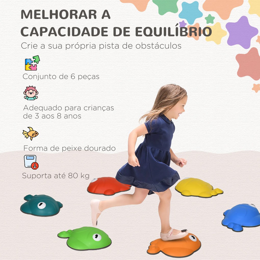 Jogo de Equilíbrio com 6 Peças Empilháveis Base Antiderrapante Conjunto de Equilíbrio em Forma de Peixe Dourado Multicor