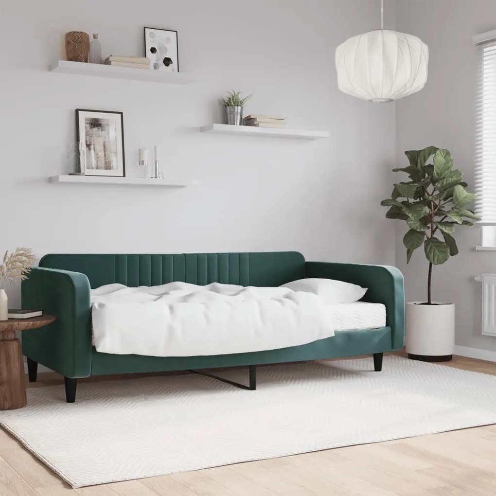 Sofá-cama com colchão 100x200 cm veludo verde-escuro