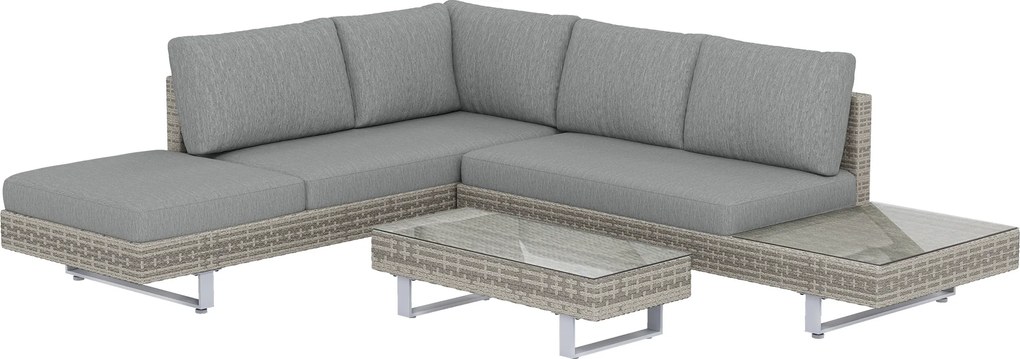Conjunto de Jardim em Vime de 3 Peças com Sofás Modulares de 3 e 2 Lugares Mesa Lateral e Mesa de Centro Cinzento