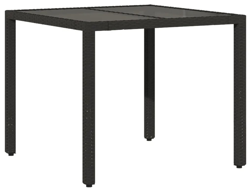 Mesa de jardim com tampo de vidro 90x90x75 cm vime PE preto