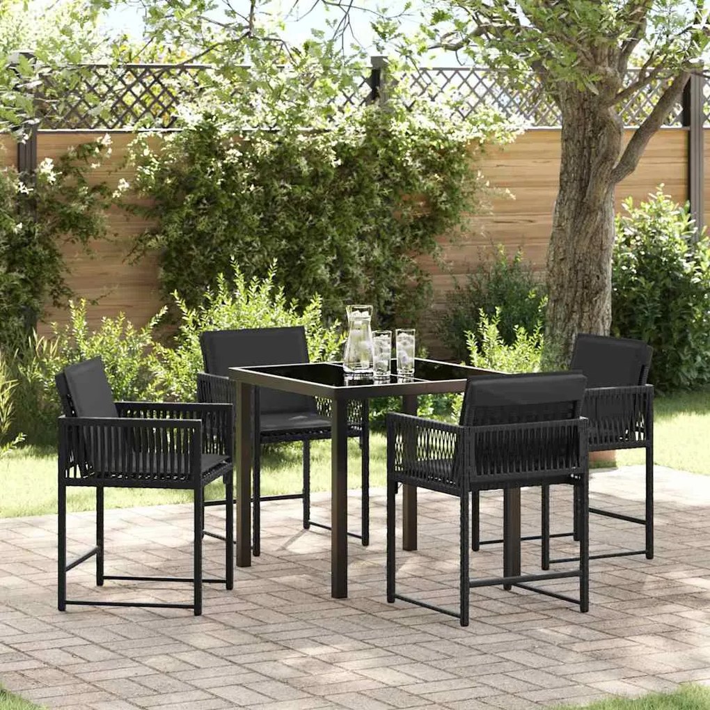 vidaXL Conjunto de Jantar para Jardim 5 pcs Preto vime PE