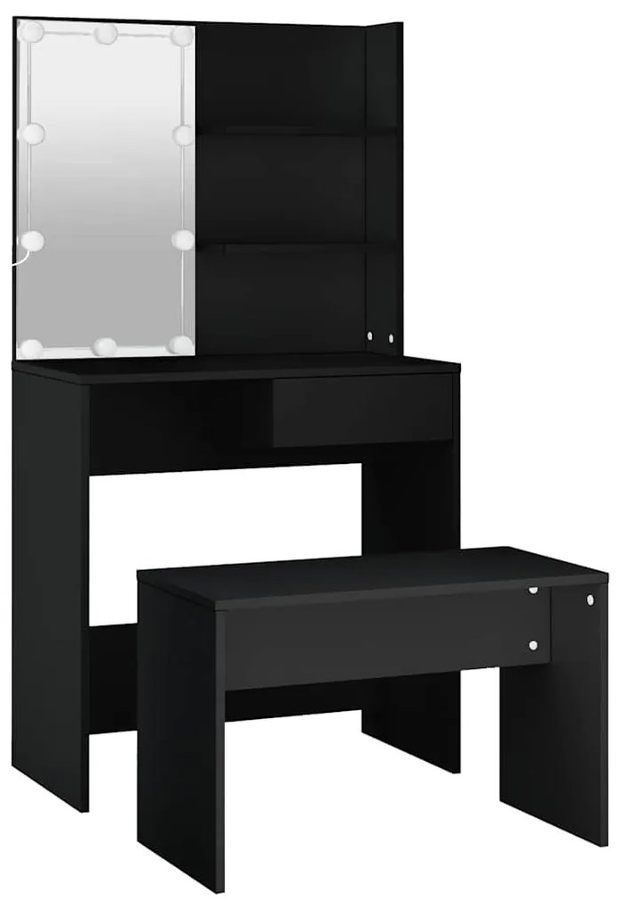 Conjunto de toucador com luzes LED derivados de madeira preto