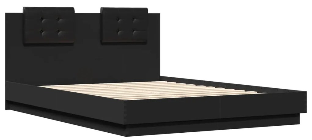 Estrutura de cama com cabeceira e luzes LED 140x200 cm preto