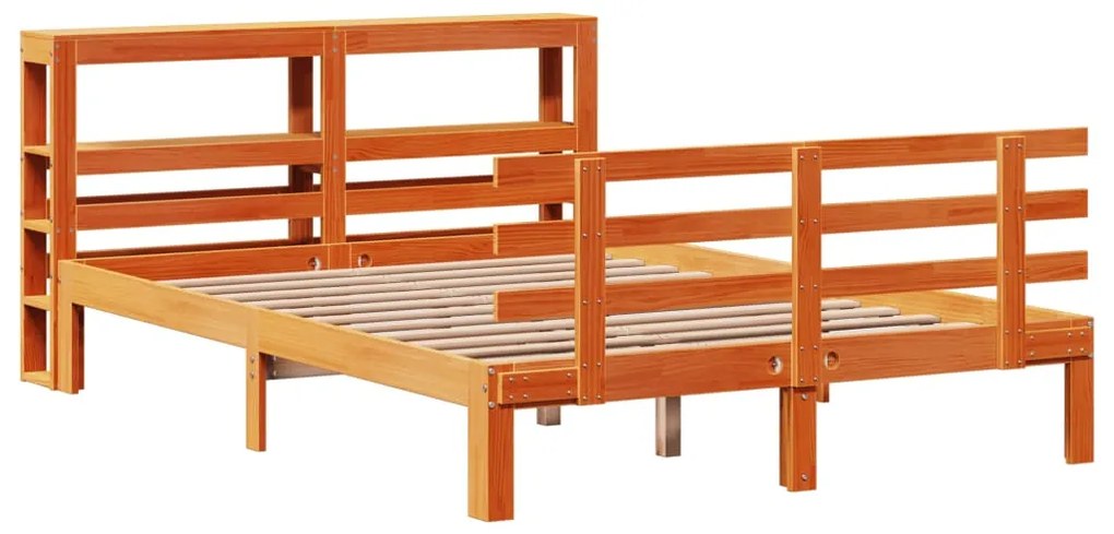 Estrutura cama c/ cabeceira 140x200cm pinho maciço castanho-mel