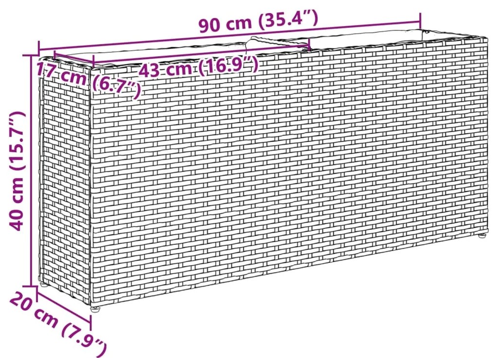 Floreira com 2 vasos 90x20x40 cm vime PE preto