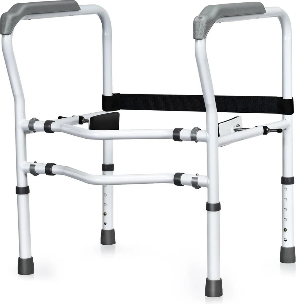 Suporte para sanita para idosos com suporte de elevação Estrutura de segurança ajustável com braçadeira giratória 360° e apoio para braços antiderrapa