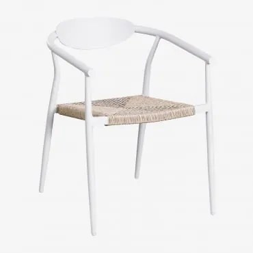 Pack De 4 Cadeiras De Jardim Empilháveis Com Apoios De Braços Em Alumínio E Rattan Sintético Marsha Branco Glacial - Sklum