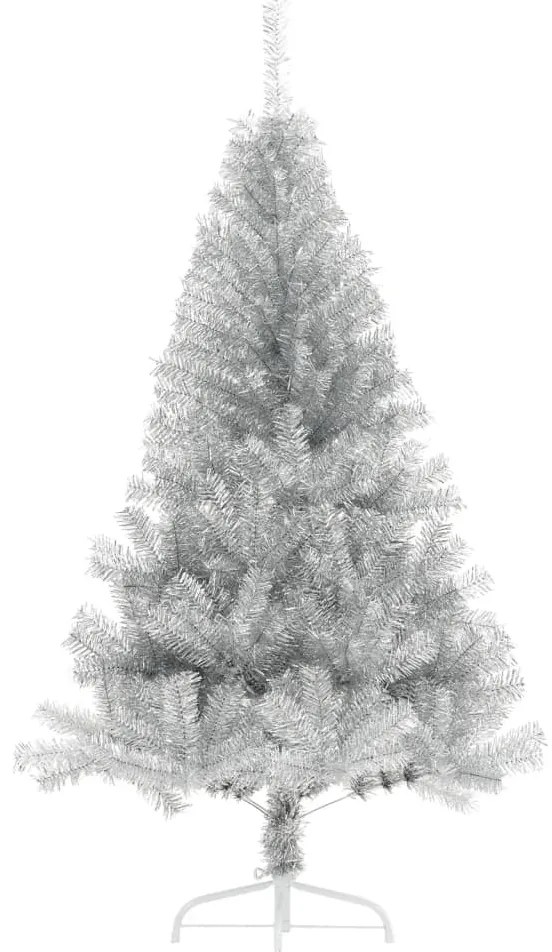 Meia árvore de Natal artificial com suporte 180 cm PET prateado