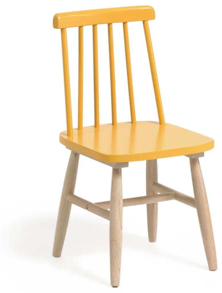 Kave Home - Cadeira infantil Tressia madeira maciça de seringueira com acabamento mostarda e natural