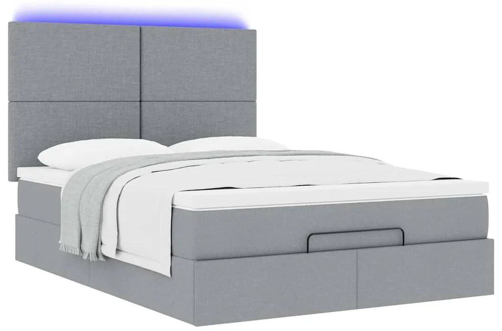 Estrutura cama otomana colchão 140x200cm tecido cinzento claro