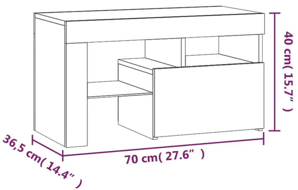 Mesas cabeceira c/ LEDs 2 pcs 70x36,5x40 cm cinzento-cimento