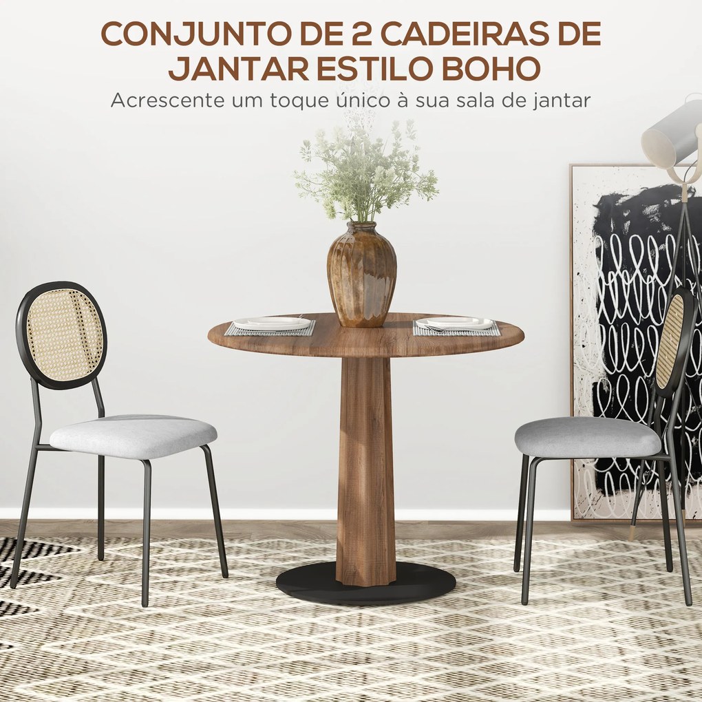 Conjunto de 2 Cadeiras de Sala de Jantar Cadeiras de Cozinha com Encosto em Vime Sintético 44x54x87 cm Cinza e Preto
