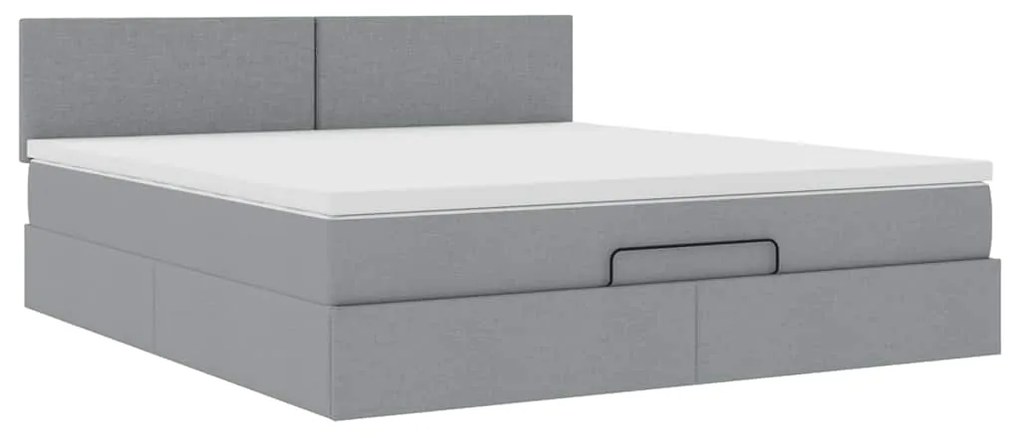 Cama otomana com colchão 160x200 cm tecido cinzento claro