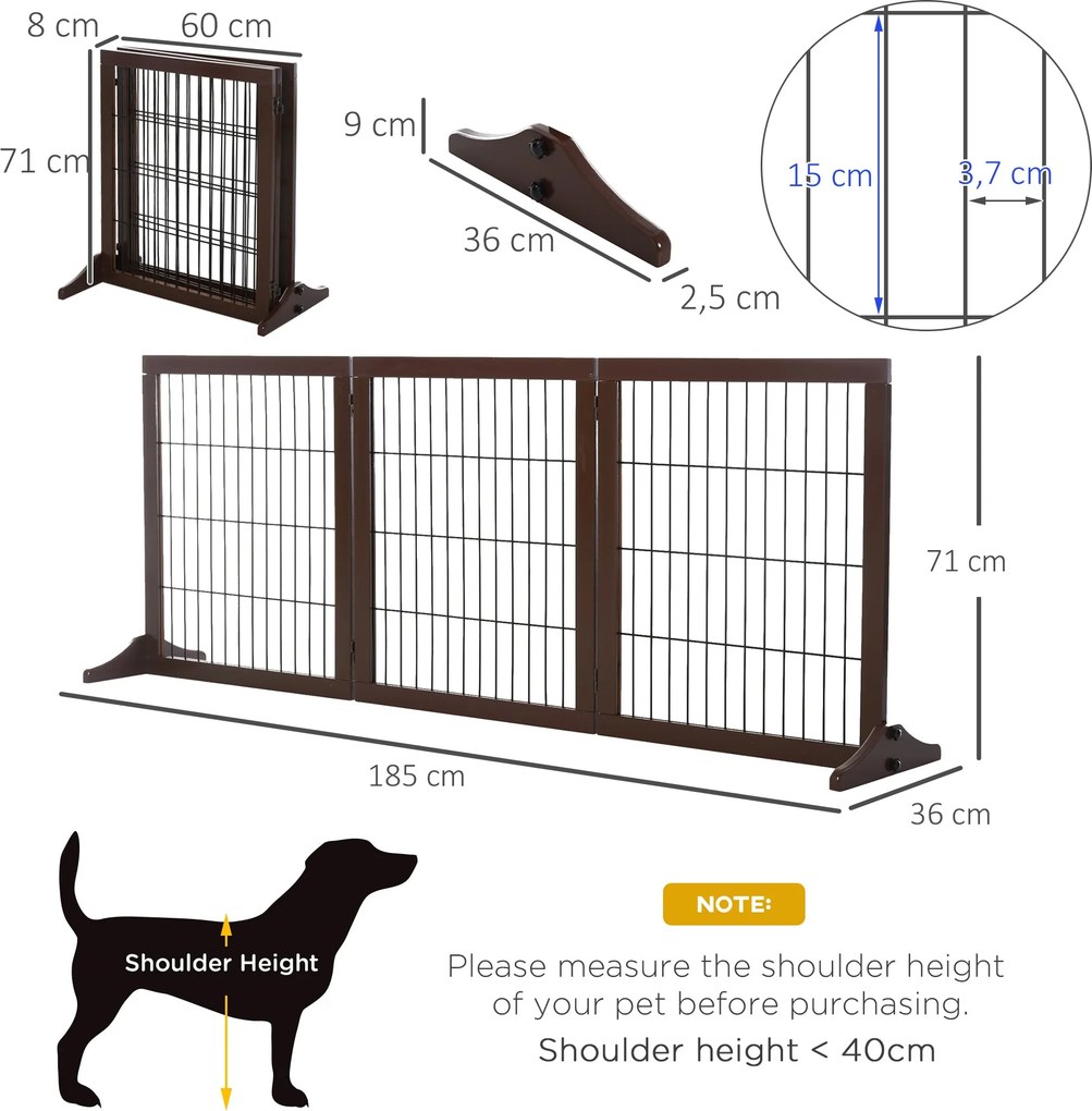 PawHut Barreira de Segurança para Cães de 3 Paineis Barreira para Cães