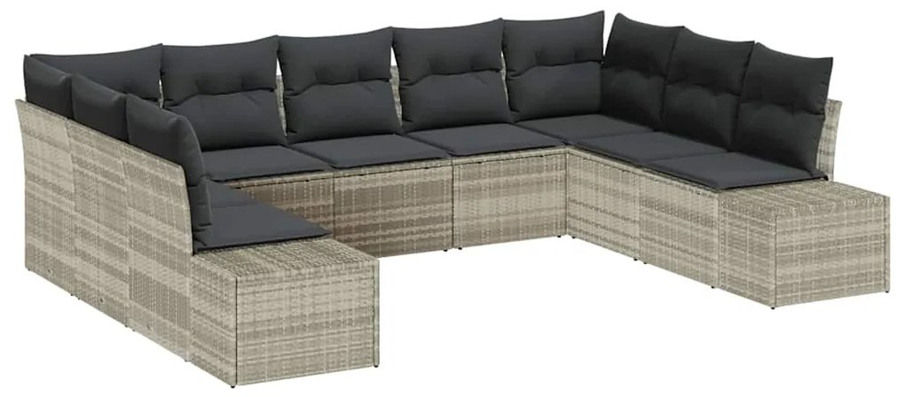 Conjunto de Sofá de Jardim de 9 Peças com Almofadas Cinza Claro em Rat
