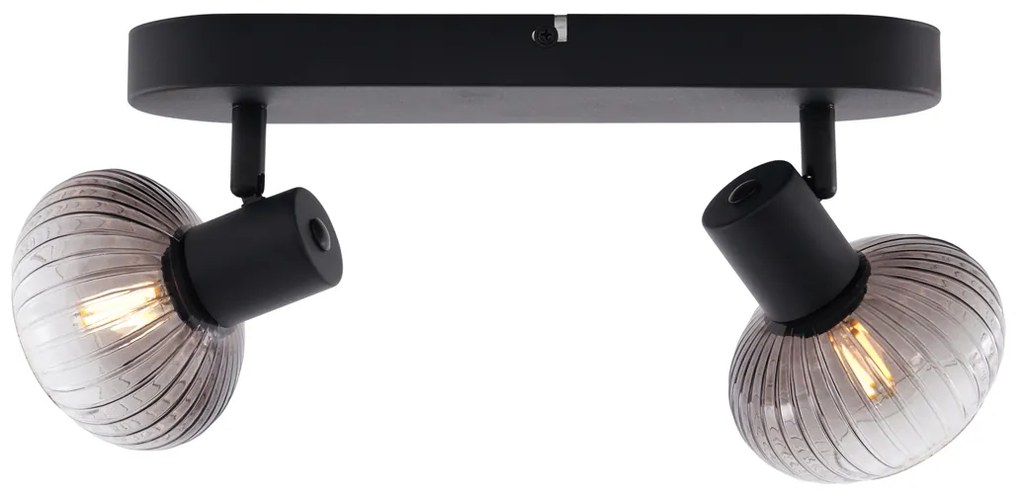 Foco de teto arredondado preto com vidro fumê 2 luzes - Teddy