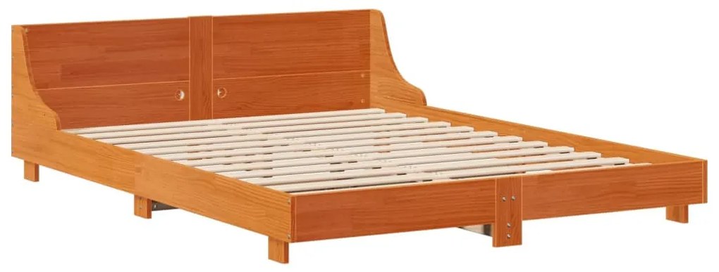 Cama sem colchão 140x190 cm pinho maciço castanho-mel