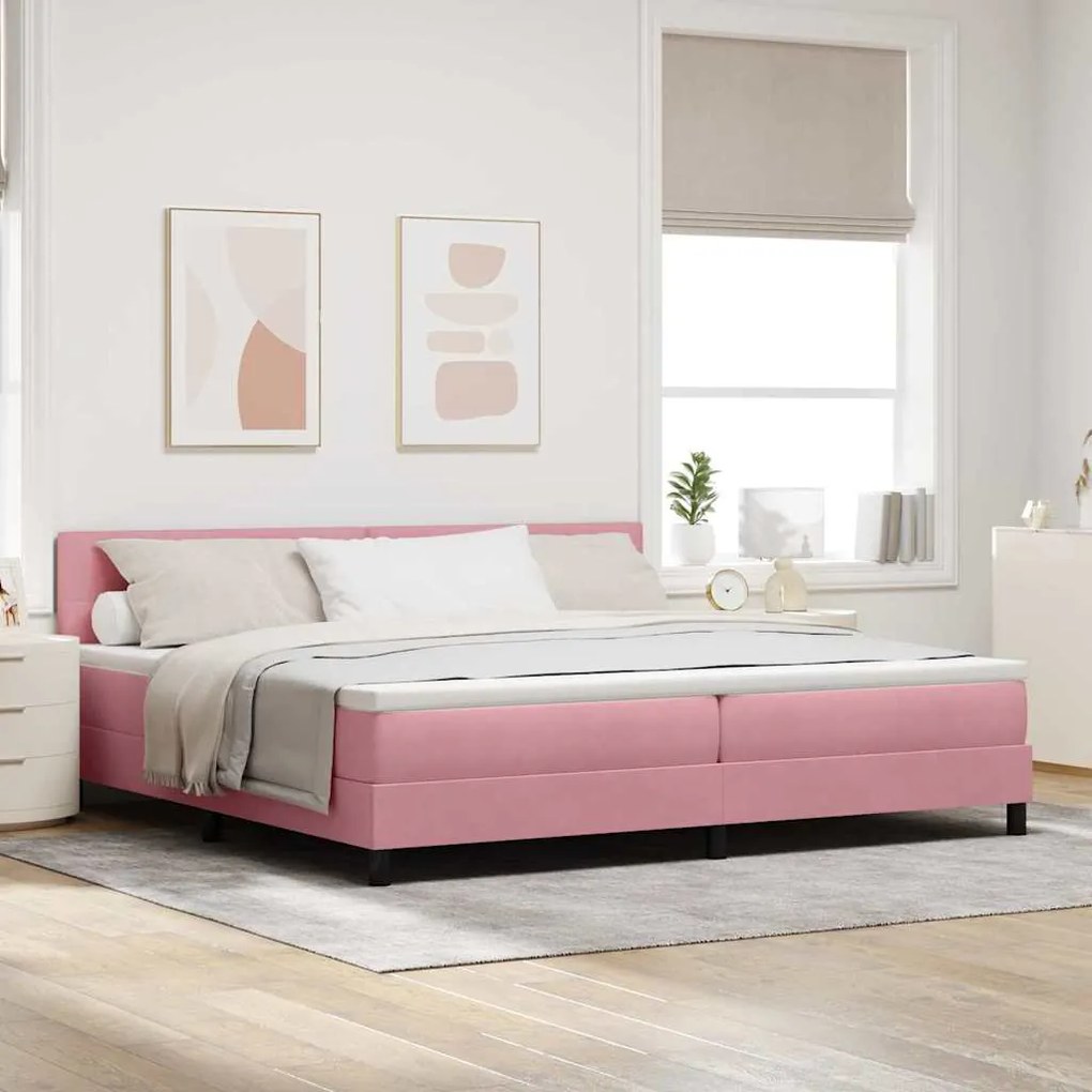 Cama Box com Colchão e LED Rosa 200x200 cm Veludo