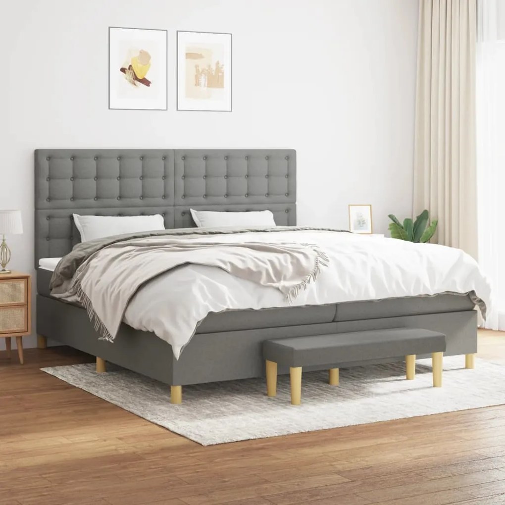 vidaXL Cama com molas/colchão 200x200 cm tecido cinzento-escuro