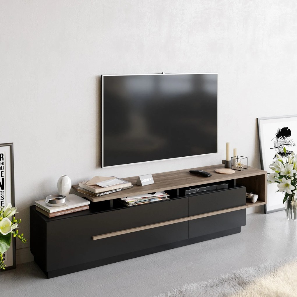 Móvel TV Pia – Preto e Nogueira – 180 x 46,4 x 38,9 cm