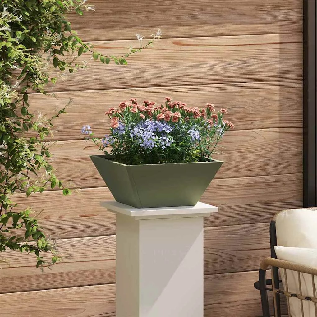 Cachepot de Jardim Verde-Azeitado 35x35x15 cm em Aço