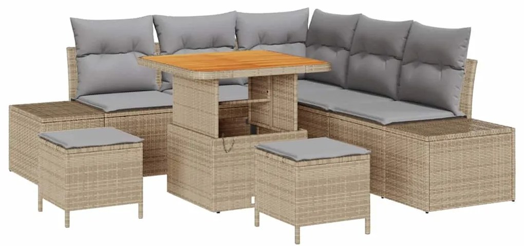 Conjunto de Sofá de Jardim de 8 Peças com Almofadas Bege em Rattan Sin
