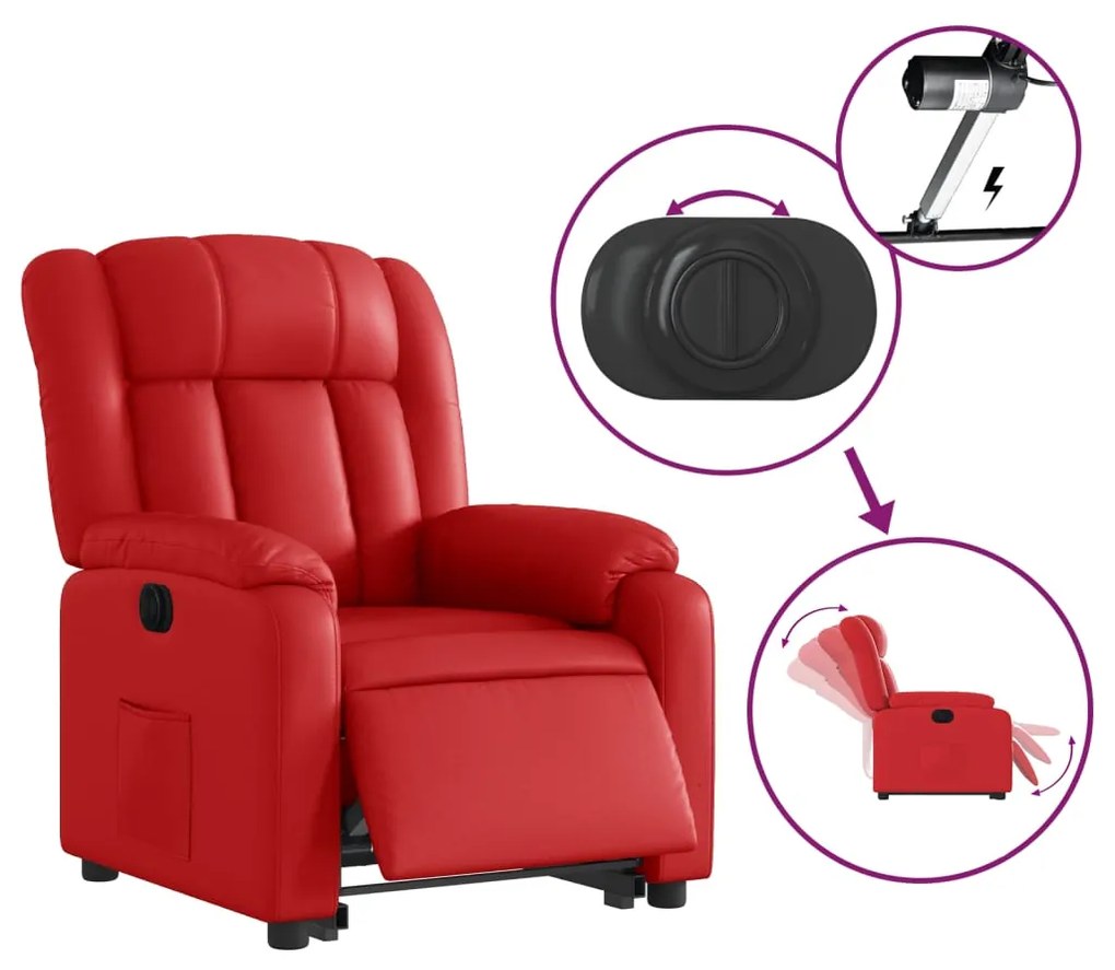 Poltrona reclinável elevatória elétrica couro artif. vermelho