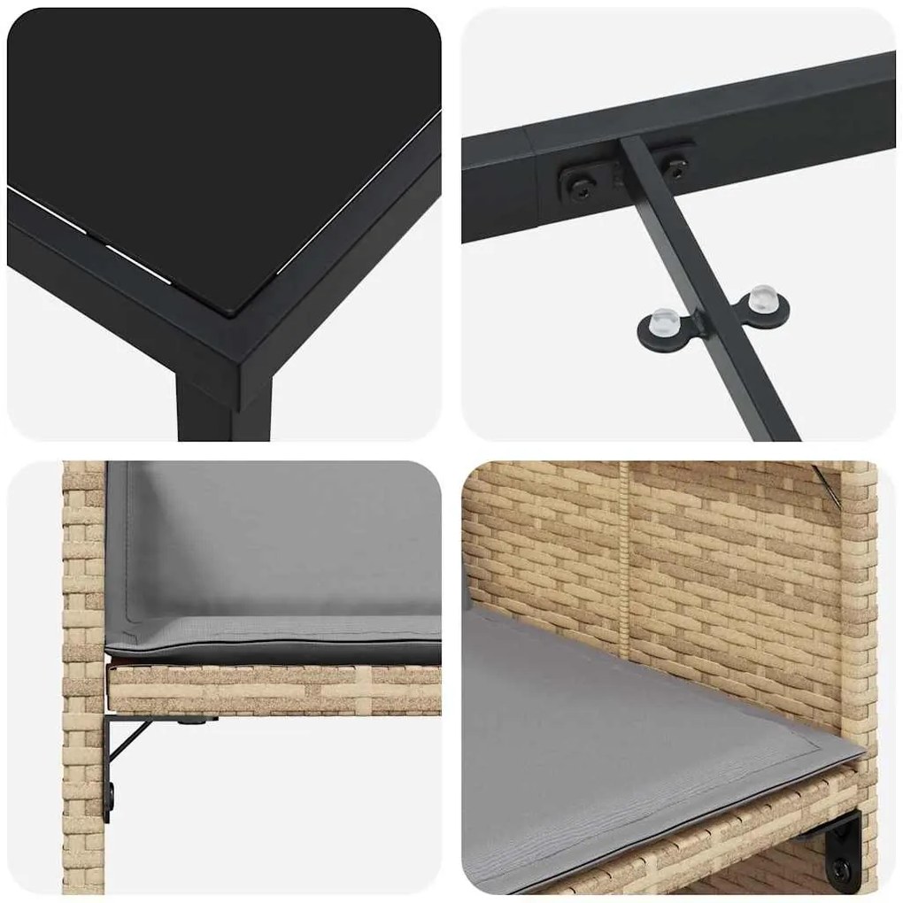 Conjunto de Jantar de Jardim com 5 Peças e Almofadas em Bege Rattan Po