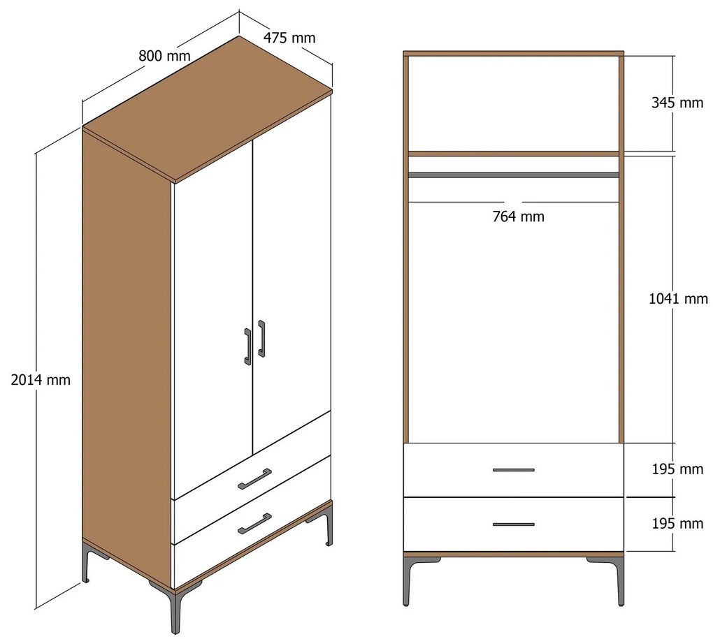 Roupeiro Kumsal T – Nogueira – 80x47,5x201,4 cm