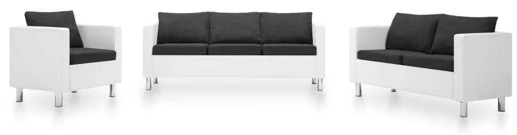 Conjunto de sofás couro artificial 3 pcs branco/cinzento escuro