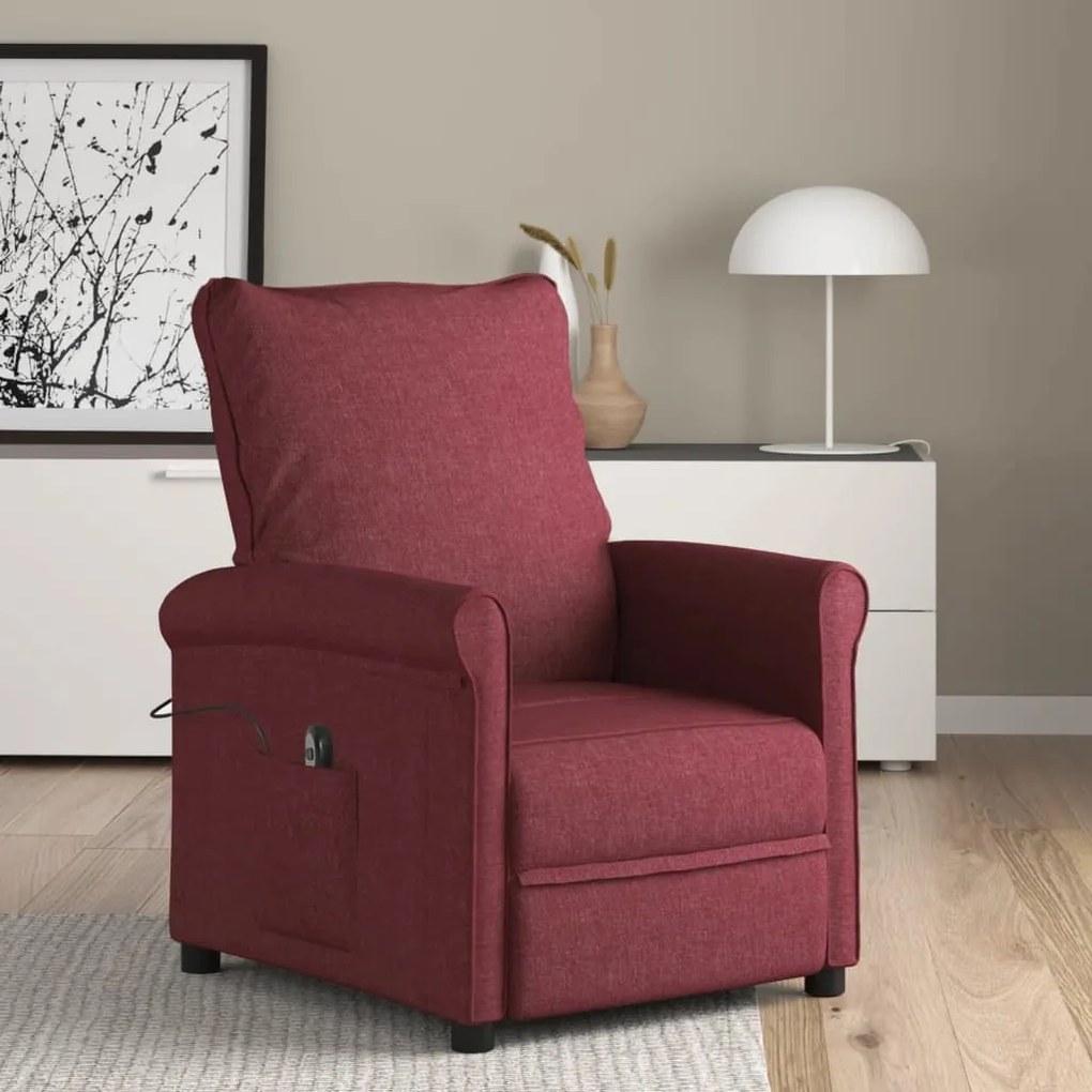 vidaXL Poltrona elétrica reclinável tecido vermelho tinto