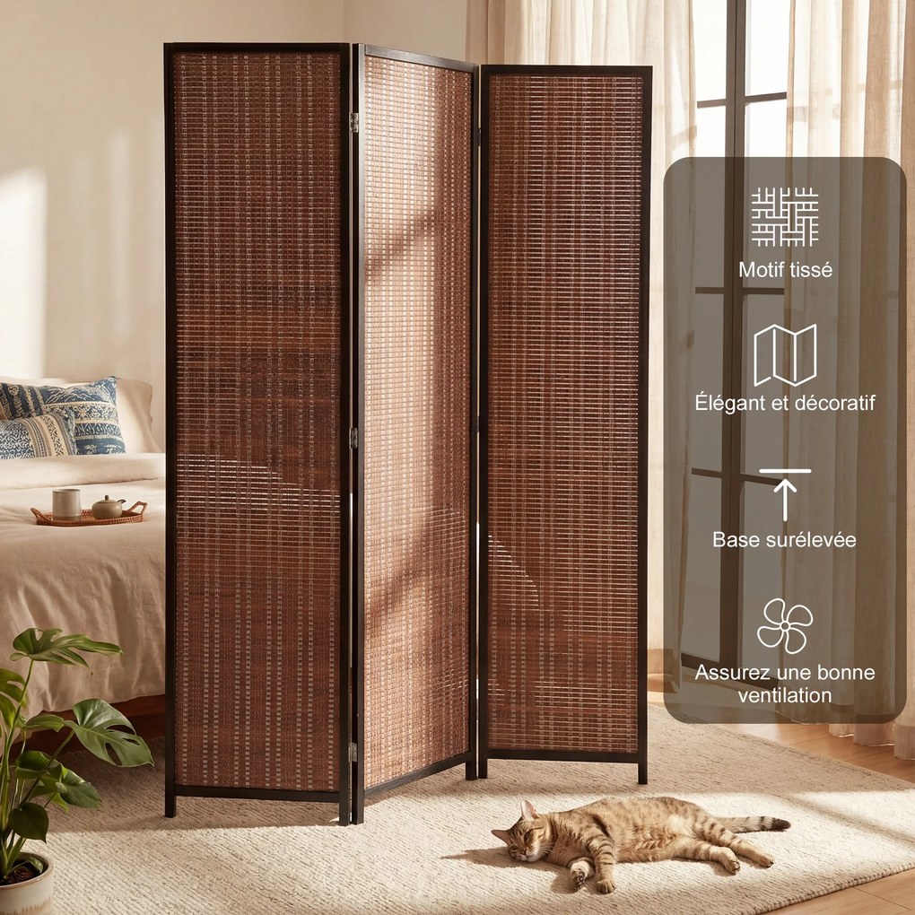 Biombo de madeira para separar divisões, divisória dobrável de 3 painéis, 135 x 180 cm, castanho