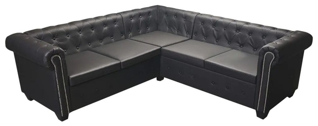 Sofá de canto Chesterfield para 5 pessoas em couro sintético preto