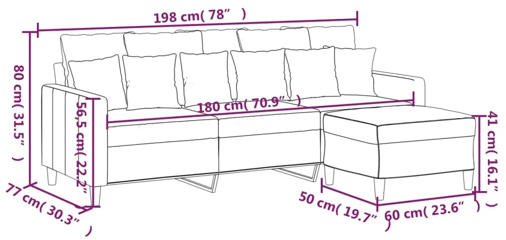 Sofá Cinha de 3 Lugares - Chaise Longue -  Cor Preto - 198 x 77 x 80 c