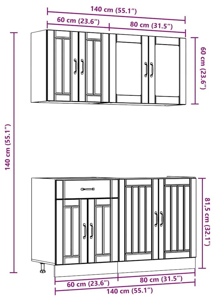 4 peças armário de cozinha conjunto Kalmar sonoma carvalho