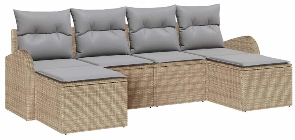 Conjunto de Sofá de Jardim 6 peças com almofadas bege em rattan