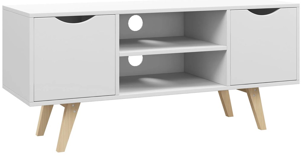 HOMCOM Móvel de TV Moderno para Televisores de até 50 Polegadas com 2 Armários e 2 Prateleiras Abertas 110x39x50 cm Branco