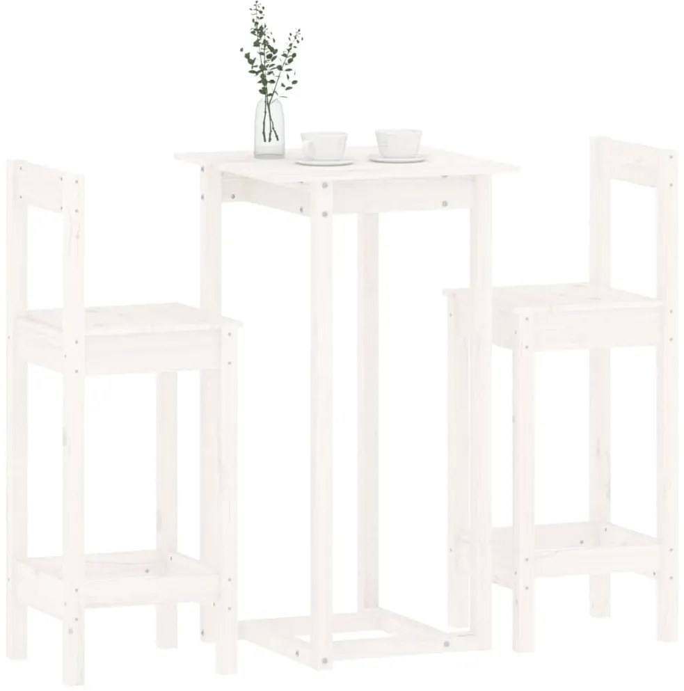 3 pcs conjunto de bar pinho maciço branco