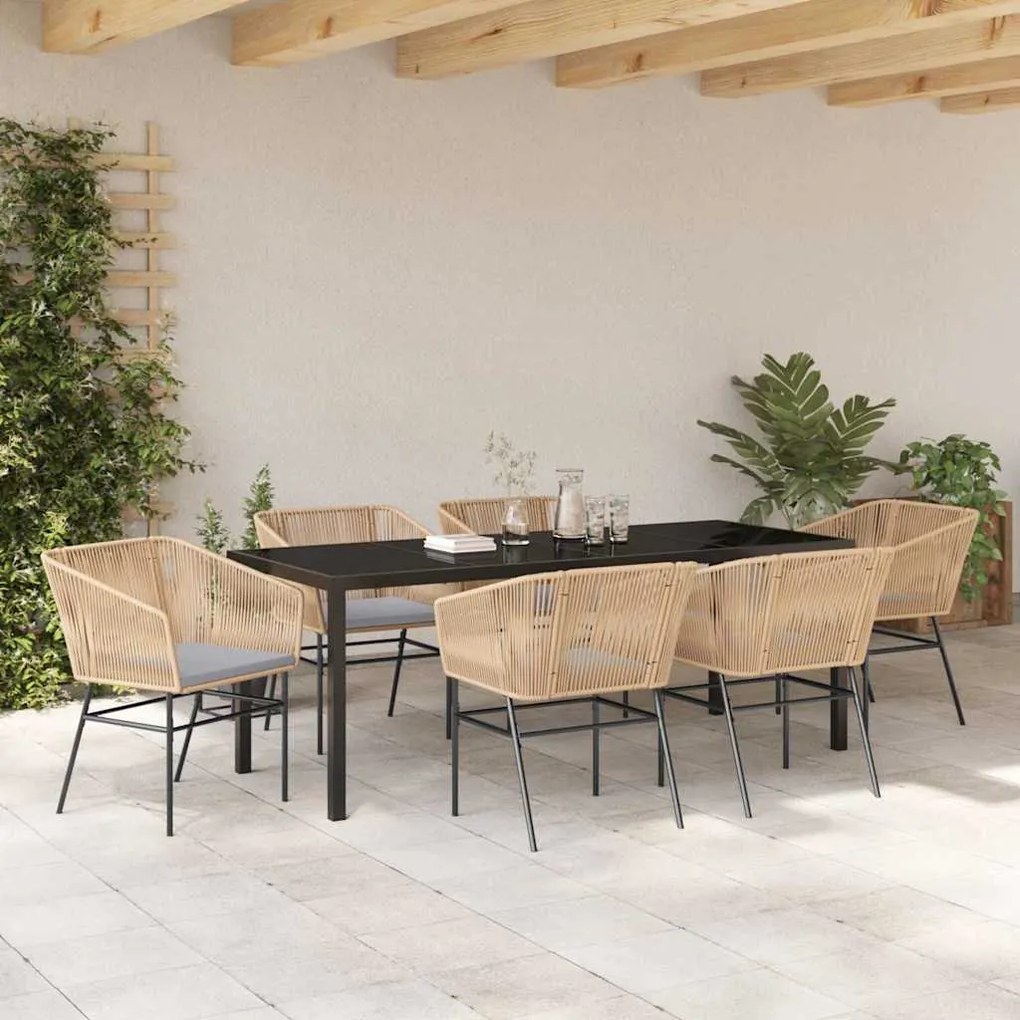 Conjunto de Jantar de Jardim 7 Peças com Almofadas Castanho em Rattan